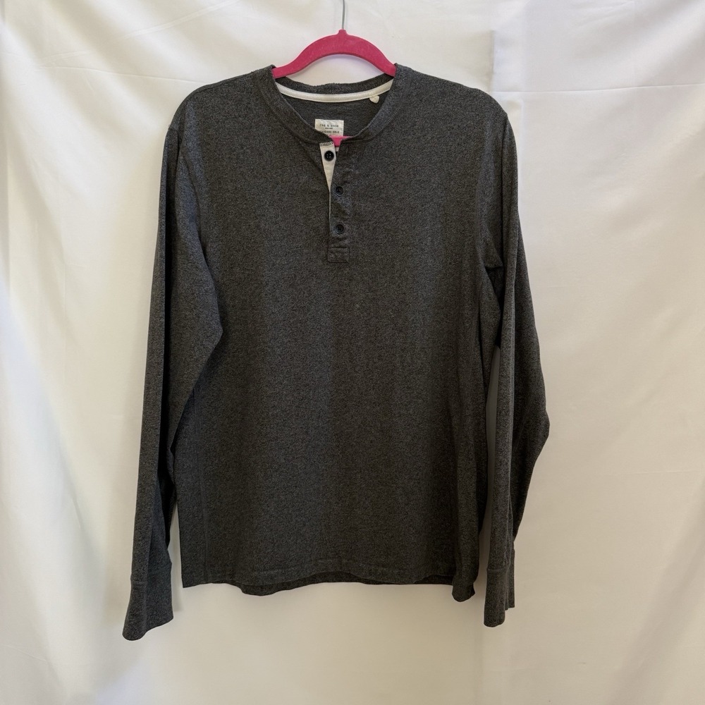 Rag & Bone Men's Gray Standard Issue Slub Cotton Long Sleeve Henley Shirt Sz L